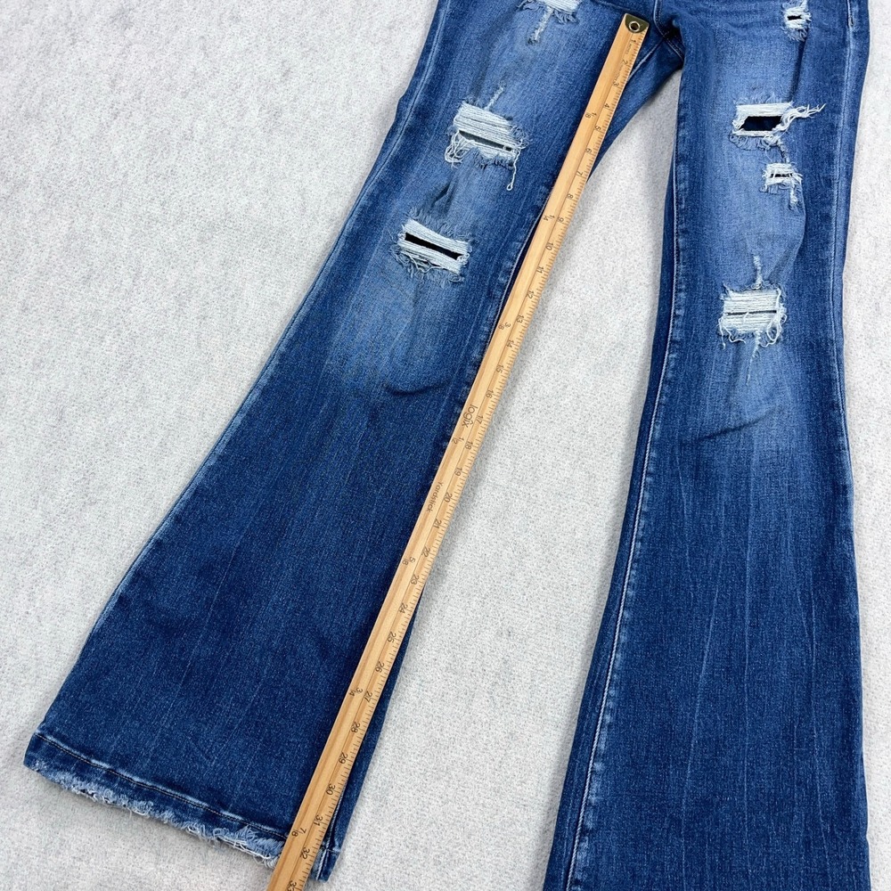 Women’s Distressed Dark Blue Flare Jeans - Picture 9 of 15